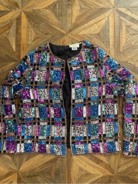 Iconic Vintage 80s Sequin Jacket - Multicolor Sequin Silk